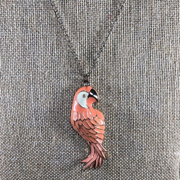 Parrot Necklace Peach & Gold Tone - Picture 1 of 7